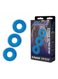Комплект из трех голубых колец для эрекции 3-Pack Ultra-Stim Stretch Cock Rings - BlueLine - в Костроме купить с доставкой