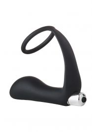 Черное эрекционное кольцо с вибропробкой Vibrating Anal Plug With Cockring - Dream Toys - в Костроме купить с доставкой