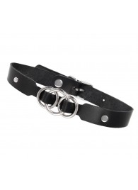 Черный кожаный ошейник со связанными кольцами - Pecado - купить с доставкой в Костроме
