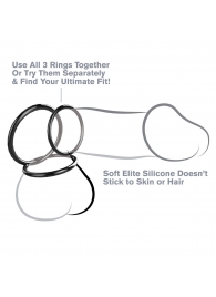Набор из трех черных эрекционных колец Silicone 3-Ring Stamina Set - Pipedream - в Костроме купить с доставкой
