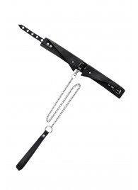 Черный кожаный ошейник-воротник с поводком - Pecado - купить с доставкой в Костроме