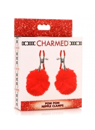 Красные зажимы на соски с помпонами Pom Pom - XR Brands - купить с доставкой в Костроме