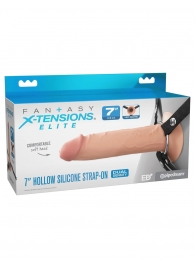 Телесный полый страпон на черных ремнях Hollow Silicone Strap-on - 17,8 см. - Pipedream - купить с доставкой в Костроме