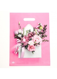 Розовый пакет с цветочным принтом и вырубной ручкой (40х31 см) - Сима-Ленд - купить с доставкой в Костроме