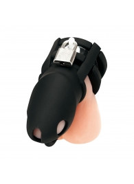 Черная клетка для пениса Silicone Small 2 in Cock Cage With Ball Divider - BlueLine - купить с доставкой в Костроме