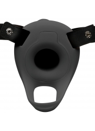 Черный полый страпон с вибрацией 2’’ Erection 28X Smooth Vibrating Silicone Penis Sheath - XR Brands - купить с доставкой в Костроме