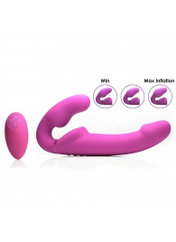 Розовый безремневой страпон с вибрацией и функцией расширения Inflatable Ergo-Fit Strapless Strap-On - XR Brands - купить с доставкой в Костроме