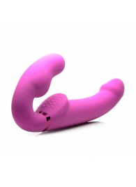 Розовый безремневой страпон с вибрацией и функцией расширения Inflatable Ergo-Fit Strapless Strap-On - XR Brands - купить с доставкой в Костроме