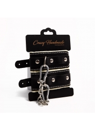 Черные скругленные наручники с мягкой бежевой подкладкой - Crazy Handmade - купить с доставкой в Костроме