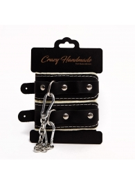 Черные скругленные наручники с мягкой бежевой подкладкой - Crazy Handmade - купить с доставкой в Костроме
