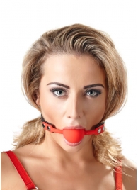 Силиконовый кляп-шар на чёрных ремешках Red Gag silicone - Orion - купить с доставкой в Костроме