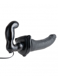 Черный страпон с вагинальной пробкой Deluxe Vibrating Penetrix Strap-On - 19 см. - Pipedream - купить с доставкой в Костроме