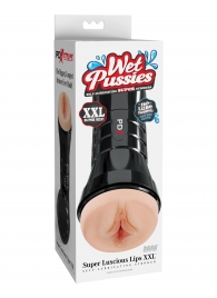 Телесный мастурбатор-вагина в черной колбе Super Luscious Lips XXL - Pipedream - в Костроме купить с доставкой