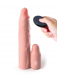 Телесная вибронасадка на член 3  Vibrating Mega X-tension with Remote - 22,9 см. - Pipedream - в Костроме купить с доставкой