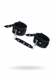 Черные двухслойные кожаные оковы с белой строчкой - Pecado - купить с доставкой в Костроме