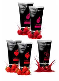 Набор из 5 съедобных лубрикантов JUJU (клубника х 2, малина х 2, вишня) - JuJu - купить с доставкой в Костроме