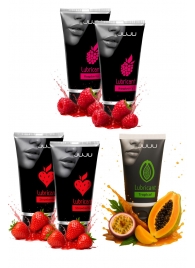 Набор из 5 съедобных лубрикантов JUJU (клубника х 2, малина х 2, тропические фрукты) - JuJu - купить с доставкой в Костроме