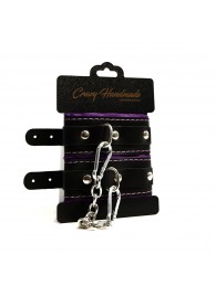 Черно-фиолетовые скругленные наручники с мягкой подкладкой - Crazy Handmade - купить с доставкой в Костроме