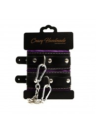 Черно-фиолетовые скругленные наручники с мягкой подкладкой - Crazy Handmade - купить с доставкой в Костроме