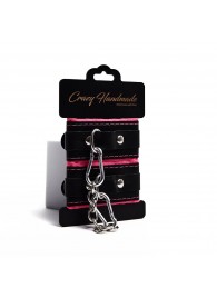 Черно-розовые скругленные наручники с мягкой подкладкой - Crazy Handmade - купить с доставкой в Костроме