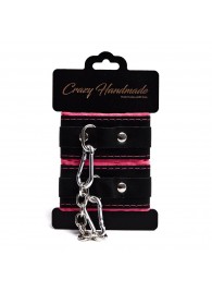 Черно-розовые скругленные наручники с мягкой подкладкой - Crazy Handmade - купить с доставкой в Костроме