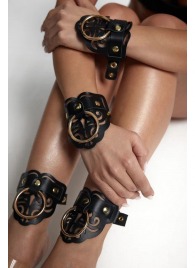 Черные кожаные оковы с резными узорами и клепками - Crazy Handmade - купить с доставкой в Костроме