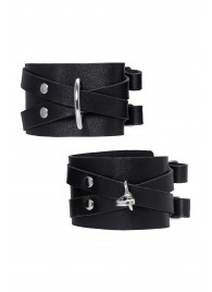 Черные кожаные оковы с двумя перекрёстными ремешками - Pecado - купить с доставкой в Костроме