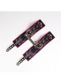 Черные кожаные оковы с розовой строчкой - Crazy Handmade - купить с доставкой в Костроме