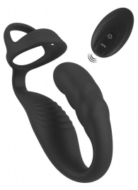 Черное эрекционное кольцо со стимуляцией промежности и анальной пробкой Cock Ring with RC Prostate Plug - Orion - в Костроме купить с доставкой