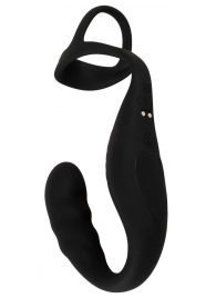 Черное эрекционное кольцо со стимуляцией промежности и анальной пробкой Cock Ring with RC Prostate Plug - Orion - в Костроме купить с доставкой