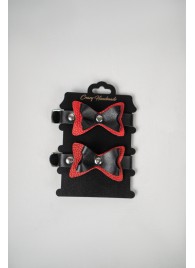 Черно-красные кожаные наручники с бантиками - Crazy Handmade - купить с доставкой в Костроме