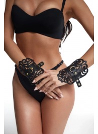 Черные фигурные наручники с золотистой фурнитурой - Crazy Handmade - купить с доставкой в Костроме