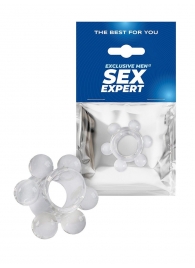 Прозрачное эрекционное кольцо с 6 стимулирующими шариками - Sex Expert - в Костроме купить с доставкой