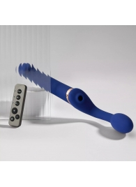 Синий безремневой страпон Multi Orgasm Bendable Strap-On size L с клиторальной стимуляцией - Strap-on-me - купить с доставкой в Костроме