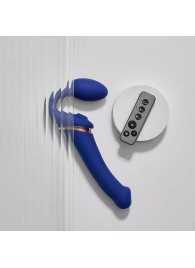 Синий безремневой страпон Multi Orgasm Bendable Strap-On size XL с клиторальной стимуляцией - Strap-on-me - купить с доставкой в Костроме