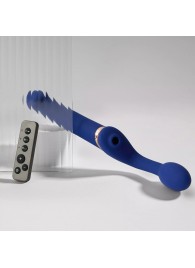 Синий безремневой страпон Multi Orgasm Bendable Strap-On size XL с клиторальной стимуляцией - Strap-on-me - купить с доставкой в Костроме