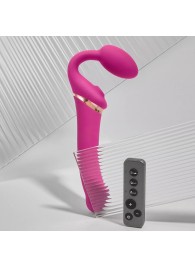 Ярко-розовый безремневой страпон Multi Orgasm Bendable Strap-On size XL с клиторальной стимуляцией - Strap-on-me - купить с доставкой в Костроме