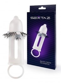 Эластичная насадка на пенис с подхватом мошонки и стимулирующими «ресничками» - Sextaz - в Костроме купить с доставкой