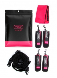 Черно-розовый эротический набор: фиксатор, оковы, наручники, повязка - Erokay - купить с доставкой в Костроме