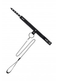 Черный узкий однослойный ошейник с серебристым поводком-цепочкой - Pecado - купить с доставкой в Костроме