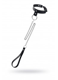 Черный узкий однослойный ошейник с серебристым поводком-цепочкой - Pecado - купить с доставкой в Костроме