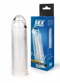 Прозрачная закрытая насадка на пенис с ребрышками - 16 см. - Sex Expert - в Костроме купить с доставкой