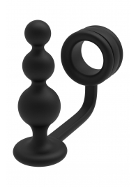 Черное эрекционное кольцо с анальной елочкой Cockring With Beaded Anal Plug - Dream Toys - в Костроме купить с доставкой