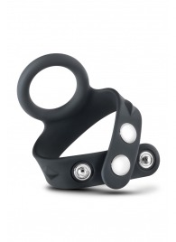 Черное эрекционное кольцо с подхватом мошонки на кнопках VS6 - Blush Novelties - в Костроме купить с доставкой