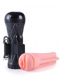 Телесный мастурбатор-вагина в черной колбе с вибрацией - Boys of Toys - в Костроме купить с доставкой