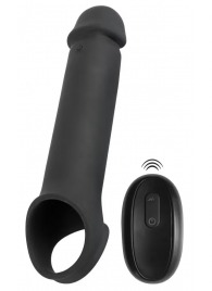 Черная вибронасадка для пениса с хомутом для мошонки и пультом ДУ Remote Controlled Penis Extension - Orion - в Костроме купить с доставкой