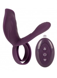 Фиолетовая насадка на член с клиторальным отростком и пультом ДУ RC Couple’s Vibrator 2 - Orion - в Костроме купить с доставкой