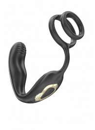 Черная анальная пробка с вращением и эрекционными кольцами - Ibiza - в Костроме купить с доставкой