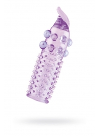 Гелевая фиолетовая насадка с шариками, шипами и усиком - 11 см. - Toyfa Basic - в Костроме купить с доставкой
