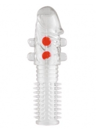 Гелевая прозрачная насадка с шариками и шипами - 14 см. - Toyfa Basic - в Костроме купить с доставкой